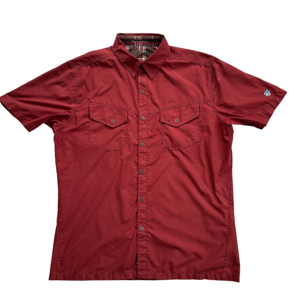 KUHL Eluxor Shirt Mens Large Red Short Sleeve Button Down Excellent Performance